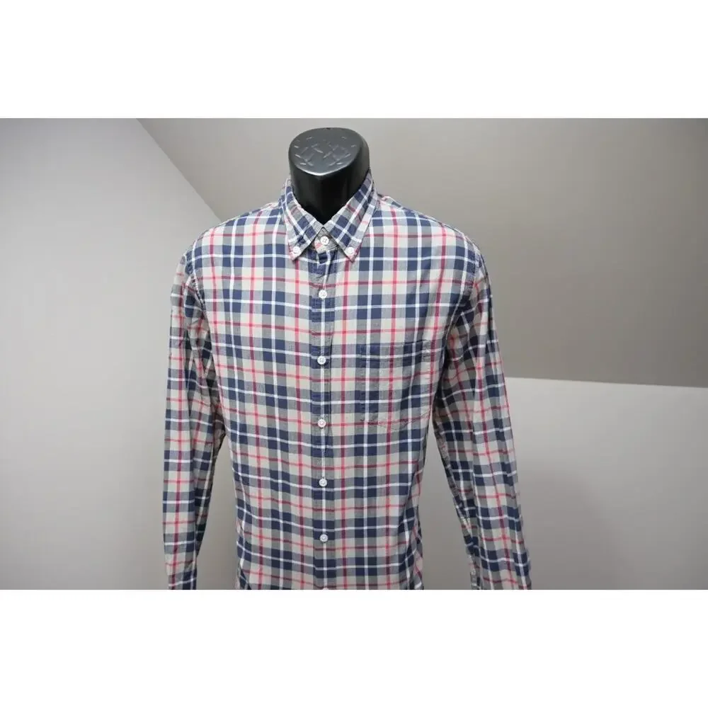 J Crew Flex Wash Dress Shirt Slim Fit Plaid Button Up Long‎ Sleeve Mens Sz Large